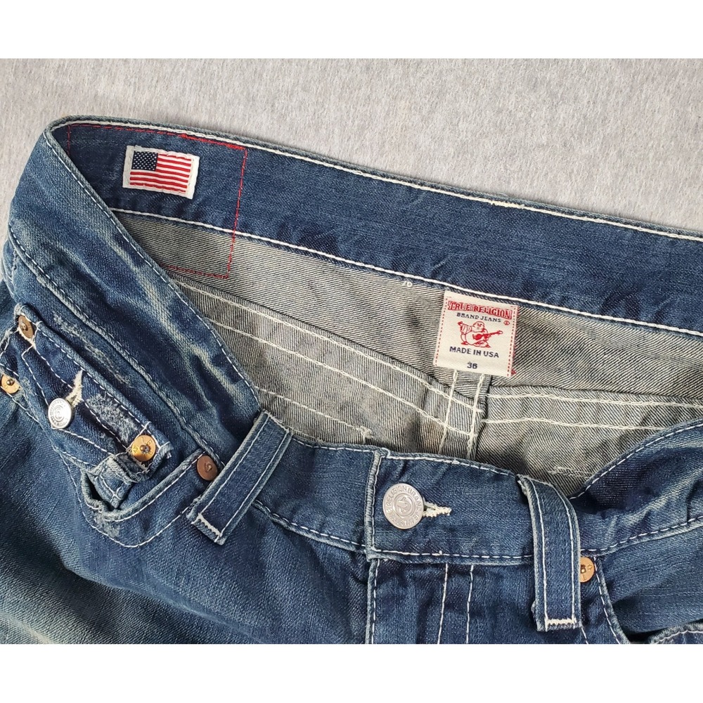 True Religion Ricky Jeans Men's 36X28 Straight Leg Blue Denim USA Flap Pocket
